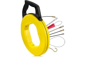 Teodute Nuovo Sonda Passacavi Professionale 4,5mm 50m, 360° Testa Rotante del Rullo, Spirale Retrattile 50m, Molla Elettricista con 7 Molle di Guida, Sonda Elettricista con Custodia in Plastica