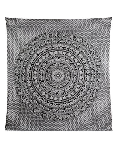 Indisch Mandala Tapetsry Wandbehang Schwarz Weiß Boho Groß Baumwolle Wandteppich White Hippie Tapisserie Elephant Von Rajrang - 4