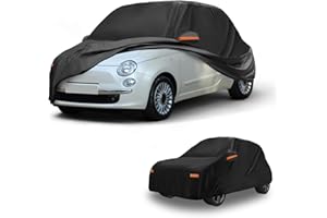 Partuto All-Weather Waterproof Car Cover - UV-Resistant Outdoor Full Exterior Protection for Fiat 500 2007-2022 210D-PU Black with Right Side Zipper