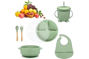 Baby Weaning Set - RIGHTWELL Baby Feeding Set with Baby Suction Plates, Suction Bowl, Silicone Bib, Spoon, Fork & Cup for Toddlers Kids Self Feeding - Suitable for Baby Gifts & Presents