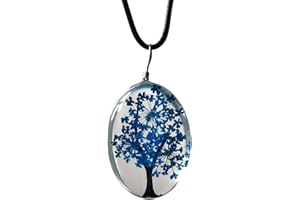 ZEN&TAO Oval Transparent Dried Flowers Pendant Women Necklace with Black Cord Chain Gift for All Occassions