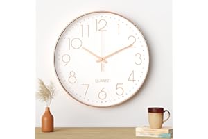Uootach Orologio da Parete, 30 cm (12 pollici) Movimento al quarzo, design minimalista moderno (Bianchi Caratteri Oro)