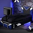 X-Rocker Cerberus Twist TV Gaming Bed with Rotating TV Mount, Storage and Cable Management, Single 3ft Low Sleeper Bedstead, Faux Leather Upholstery, Ideal for Kids Bedroom, 32" TV Supported - Blue