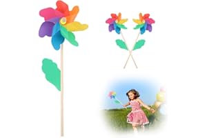 WindräDer, Dwafill 2 Windrad Kinder, 40cm Holzstange, Bunte WindbläTter, WindmüHle Garten, Geeignet fur Strand, Park, Camping, Balkon, Windspiel Sommer (2)