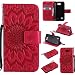 Produktbild Lonchee LG K3 Leder Wallet Tasche Brieftasche Schutzhülle , Sonnenblumen geprägten Muster Design Hochwertige PU Leder Folio Tasche Case Hülle im Bookstyle mit Standfunktion Kredit Kartenfächer (Rote)