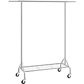 SONGMICS Metal Elbise Askısı, Ayakkabı Raflı, Tekerlekli, Ağır Y&uuml;kler Taşıyabilir, 50 Kg Taşıma Kapasiteli, Uzunluk 110,5-150
