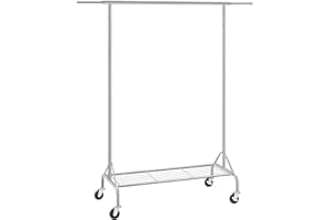 ‎SONGMICS SONGMICS Kleiderständer aus Metall, Schwerlast, mit Schuhablage, auf Rädern, bis 50 kg belastbar, Länge 110,5-150,5 cm, verchromt, HSR02S