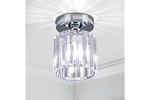 FRIXCHUR Small Chandelier Crystal Ceiling Light Semi Flush Mount Ceiling Lighting Fixture Modern Crystal Ceiling Lamp for Hallway Kitchen Island Dining Room Bedroom E27 Base Chrome