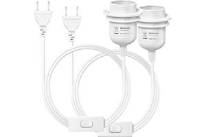 ‎KEAGAR KEAGAR 2 x E27 Lampenfassung mit Schalter mit Stecker, E27 Fassung mit 3,5m Kabel Schraubring - Küche, Wohnzimmer und Kinderzimmer - Weiß White