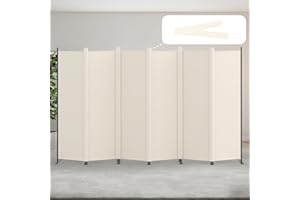 Kokorona 6 Panel Room Divider, 5.8FT Tall Folding Privacy Screen Wall Dividers, Portable Privacy Screen Freestanding Room Divider for Room Separation, Included-Cover Strips, Cream, W 329 x H 176 cm