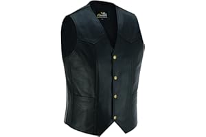 RIXOM LEATHER Bikers Classic Leather Waistcoat Motorcycle Black/ Tan Brown - Biker Style Casual Fashion