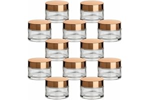 gouveo 12er Set Cremetiegel 30 ml aus Glas mit Schraub-Deckel goldfarben - Leere Cremedose zum Nachfüllen - Mini Döschen für Creme, Kosmetik, Lotion - Kosmetik-Töpfchen für Reise und Handtasche