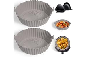 BaiCai Silicone Air Fryer Liners Round Silicone Pot for Air Fryer Reusable Air Fryer Basket Silicone Liners Air Fryer Accessories Silicone Trays for Air Fryer 2PCS Paper Liners Replacet 7.8inch Gray