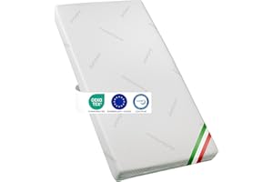 GHIOCUSCINI | Baby Materasso Lettino Certificato EN16890:2017 + A1:2021, 60 x 120 Alto 11 cm ANTIACARO, OEKO-TEX®, CertiPUR™, Traspirante, Antimicrobico e Antibatterico, Made in Italy