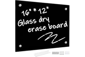 Umtiti Black Glass Dry Erase Whiteboard, 12" x 16" Frameless Glass White Board for Home,School,Office,Black Surface.Glass-BK3040