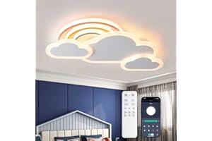 YZBEIMDAI Plafoniera Cameretta Bambini 55cm/30W Dimmerabile Nuvole Arcobaleno Lampada da Soffitto con Telecomando＆APP, Lampade a Soffitto Bambini Ragazzi Ragazze Cameretta, Bianco