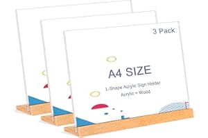 Rifeinoo Acryl Aufsteller A4 Querformat mit Holz Sockelboden ,3 Stück Tischaufsteller A4,Plakatständer kann Aufsteller Poster, Flyer, Speisekarten, L- Ständer für Werbeaufsteller,Restaurant,Theke