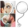 360 Rotation Flexible Gooseneck 10x Magnifying LED Lighted Bathroom Makeup Shaving Mirror Adjustable Bendable Gooseneck- Silver