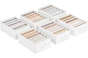 SONGMICS Set di 6 Organizzatori per Armadio a 6 Scomparti, Scatole per Biancheria Pieghevoli, Contenitori per Guardaroba, 42 x 30 x 17 cm, per Pantaloni, Vestiti, Bianco Nuvola RUS009W03