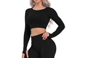 STARBILD Women Seamless Sport Long Sleeve Crop Tops Thumb Hole Fashion Tops Running Workout Gym Tee