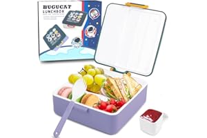Bugucat Boîte à Lunch 1300ML, Boîte à Déjeuner avec 4 Compartiments et Couverts, Boîte à Repas pour Enfants, Boîte à Bento, Bento Box pour Chauffage au Four à Micro-ondes, Lunch Box Sans BPA (Violet)