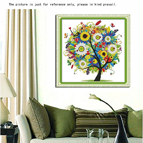 Anself DIY Handarbeit Handarbeiten Kreuzstich Stickerei Set Kit 14CT Bunte Baum Muster Kreuz Nähen 38 * 38 cm Home Decoration - 5
