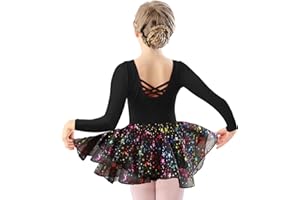 DANSHOW Girls Ballet Leotard Dance Leotard Dress Crisscross Straps Back Toddler Dance Leotard,Shiny Irregular Chiffon Skirt