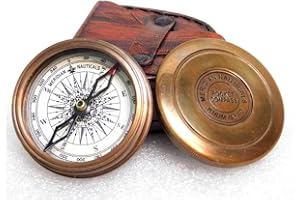 KHUMYAYAD Bussola di navigazione in ottone olid, bussola nautica vintage completamente funzionale con custodia in pelle.