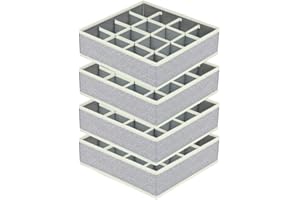 Homsorout 4 Stück Aufbewahrungsboxen 16 Zellen Schublade Organizer Faltbare kleiderschrank Schrank Organizer Aufbewahrungsboxen für Unterwäsche, Socken Light Grey