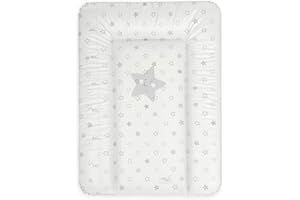 Ceba Baby® Matelas à Langer Bebe souple 70x50 cm - Matelas à langer epais lavable - pour garçons et filles - Certifié Öko-Tex - Imperméable - Étoiles Grises - 50x70 cm