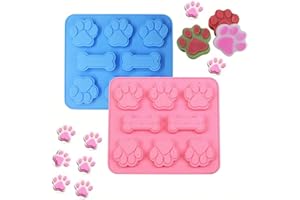 WOXJENA 2 Pièces Moule de Patte Chien et Os de Chien, Moule Gateau Silicone, Moules en Silicone Antiadhésifs pour Chocolat, Glaçons, Bonbons, Gelée, Friandises