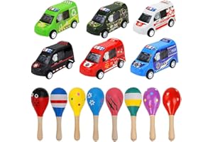 SHDIEHJFMLDH 14 Stück Mini Hölzerne Maracas,Percussion Maracas, Musik Rasseln Shaker,Sandhammer Hölzernes schlaginstrumente Pull Back Spielzeugautos für Kinder Bildungsspielzeug