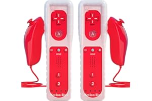 TechKen 2 Piezas Controller para Wii con Nunchuck,Mando Wii Motion Plus Integrado con Nunchuk Controller Funda de Silicona Muñequera para Wii