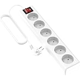 Garza Power &ndash; 6-Outlet Power Strip with Switch and Earth Socket | 3 Meter Multi-Thief | Up to 3680W | Child Protection | H05W