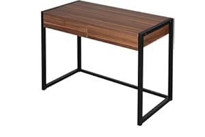 WOLTU Escritorio de Ordenador Mesa de Oficina Mesa de Trabajo PC Mesa de Ordenador portátil, con 2 cajones, de Madera y Acero, 100x50x76cm Haya Oscura TSG27dc