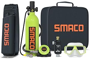 SMACO Scuba Tank Diving Gear for Diver 1L Mini Scuba Tank Oxygen Cylinder with 15-20 Minutes Small Emergency Backup Diving Tank Kit for Underwater Exploration Rescue Pony Bottle S400 Pro