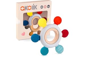 AKOLIK Mordedor Bebe, Juguete la Dentición del Bebé Mordedor de Silicona, Remo, Juguete Agarrar, Accesorio de Enfermería la Dentición sin BPA para Bebés de más de 3 Meses (Timón D)