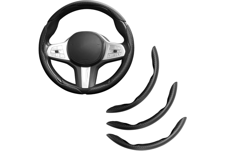 EINESIN 3pcs Car Carbon Fiber Anti-Skid Steering Wheel Cover, Segmented Steering Wheel Protector, Butterfly Steering Wheel Cover, Universal 99% Car Wheel Cover Protector