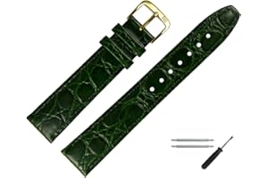 MARBURGER Bracelet De Montre 18mm Cuir Vert Croco (caïman) Gaufrage Avec Couture - Kit De Montage D'outils 5291860000220
