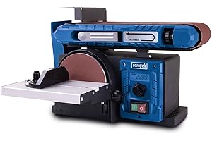 Scheppach BTS800Vario Ponceuse à Bande et à disque, Vitesse variable, Affiche LCD de la vitesse, Puissance absorbée 400 W, Bande abrasive 914x100 mm, Meule 150 mm, Guide d’angle