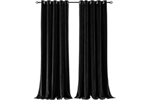 IR IMPERIAL ROOMS Imperial Rooms Crushed Velvet Curtains 90x90 Inch Black Blackout Curtains for living room Super Soft Privacy Protection & Thermal Curtain 2 Panel with Matching Tiebacks