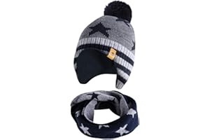 AYAMAYA Kinder Mütze Jungen Winter- Wintermütze Kinder Mütze mit Bommel Ohrenklappen Bommelmütze Kindermützen Warme Strickmütze Ski Beanie Hut Geschenk für Jungen Mädchen, Fleecefütterung