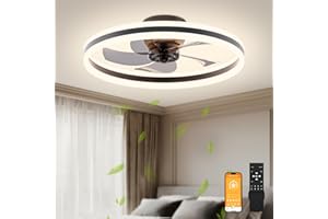 VOLISUN Ventilateur de Plafond avec Lumière et Télécommande, 6 Vitesses de vent et Ventilateur de Plafond avec Lumière Dimmable, LED Ventilateur Plafond Silencieux pour Chambre et Salon (Noir, 40 cm)