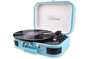 Plattenspieler, VOKSUN Bluetooth Schallplattenspieler Vinyl Plattenspieler Turntable mit Lautsprecher, Riemenantrieb 33/45/78 U/min, Plattenspieler Koffer, Vinyl-zu-MP3-Funktion/USB/Aux-In/RCA
