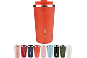 SUNTQ Reusable Coffee Cups Travel - Coffee Travel Mug with Leakproof Lid Stainless Steel Coffee Travel Cup (Tangerine, 18oz/510ml)