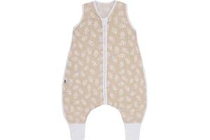 emma & noah Baby Schlafsack mit Füßen 0.5 TOG, Musselin Schlafsack mit Beinen für den Sommer, 100% Bio-Baumwolle, Oeko-TEX Zertifiziert, Stampelsack für Neugeborene (Floral Sand, 90 cm)