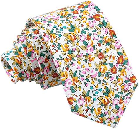 JA Cotton Floral Sage Slim Neck Tie Yellow