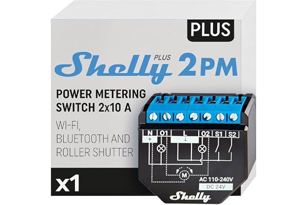 Shelly Plus 2PM - Interrupteur volet Roulant connecté Wi-FI, 2 Canaux - 16A, Compteur d'énergie connecté, Maison Domotique, Alexa & Google Home, App iOS Android