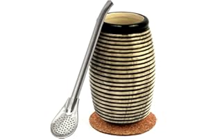 MATE GREEN Zestaw Yerba Mate z Kubkiem Ceramicznym 260 ml - Słomka Bombilla 19 cm, Podkładka Korkowa, Stal Nierdzewna Straw and Ceramik Tea Cup