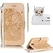 Produktbild SKYXD für Samsung Galaxy S4 Hülle Leder Traumfänger Blumen Drucken Muster,Brieftasche Klappbar Glitzer Strass PU Folio Schutzhülle [Kartenfach / Magnet / Standfunktion / Trageschlaufe] Inner Silikon Klapphülle mit [Handyanhänger + Eingabestift] 3 in 1 Zubehör Handy Tasche Etui for Samsung Galaxy S4 Bookstyle Flip Case Leather Cover With [Stylus and Dust Plug]- Gold